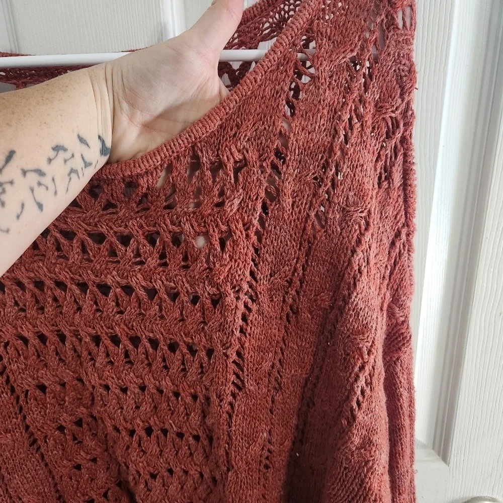 Vintage American Eagle open knit burnt orange sweater 90s y2k cotton stretch LG